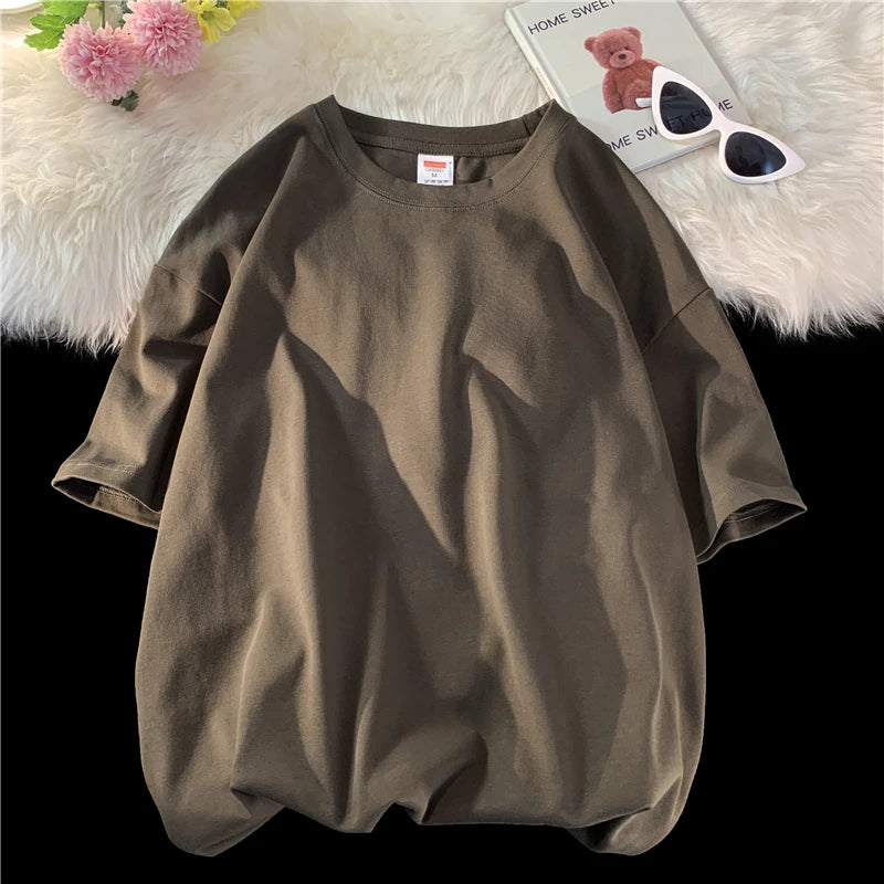 Oversized Summer Short Sleeve Men's T Shirt New Fashion Solid Loose O-Neck T Shirts Mens Cotton Hip Hop Streetwear Top Tees 5XL