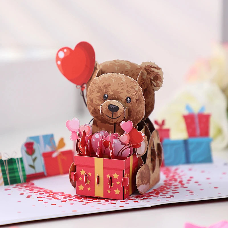 Valentine's Day Valentine Bear Pop Up Three-dimensional Card Greeting Card Creative Gift Card Heart Shape Bear For Couples Wife