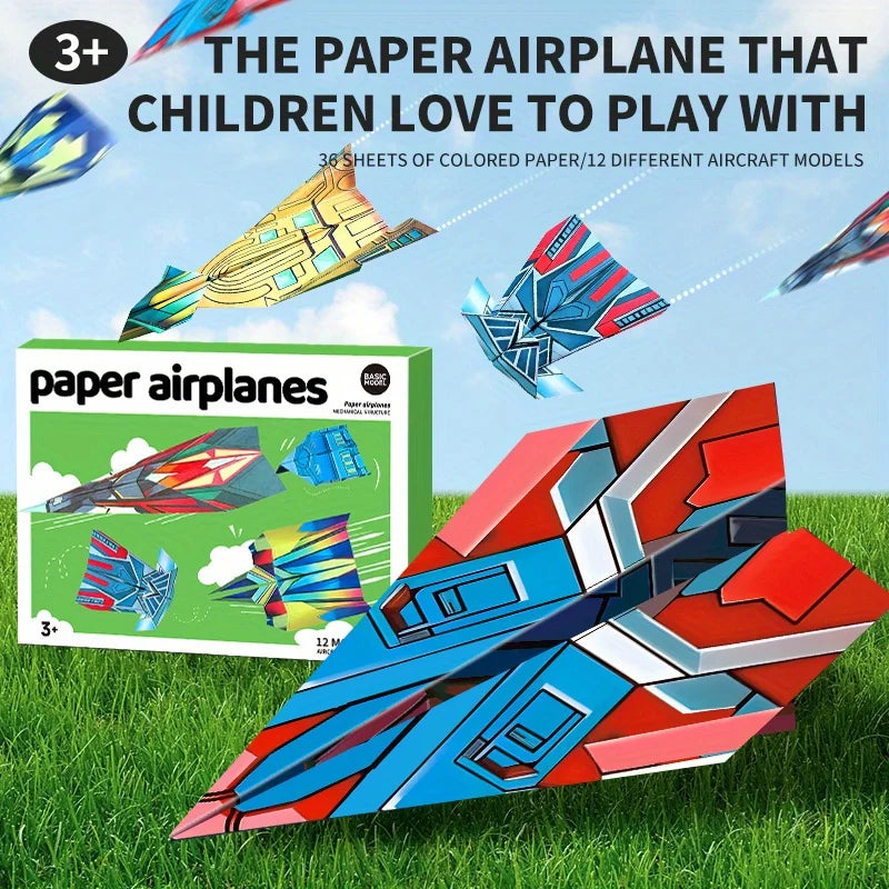 36 Paper Folding Planes/12 Cool Models - Pre Pressed Line Paper Folding Plane Set, Back To School, Halloween, Christmas Gifts