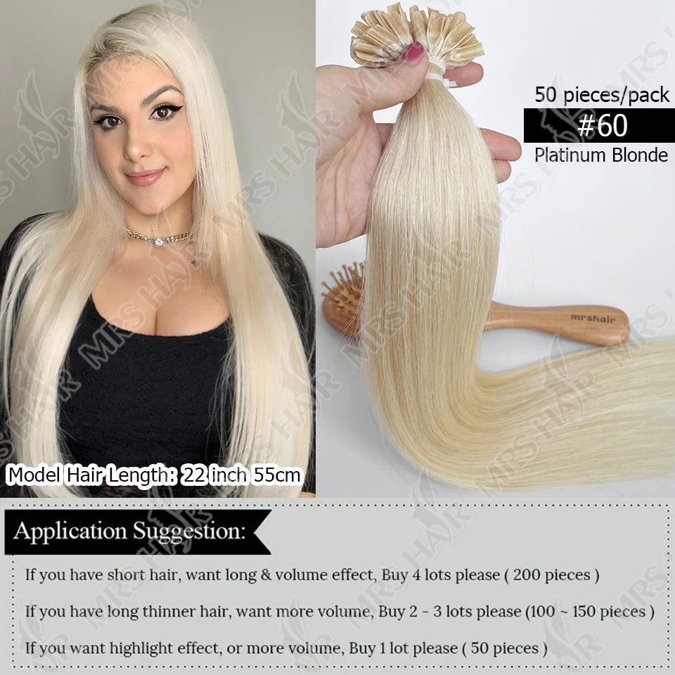 U Tip Fusion Hair Extensions Blonde Natural Real Human Hair Extensions 1.5cm Keratin Hair Capsules 50pcs 30g 40g 50g 12-24inch