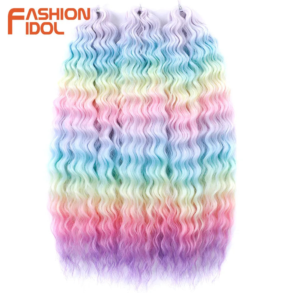 FASHION IDOL Ariel Twist Crochet Hair Synthetic 22 Inch 300g 3 Bundles Water Wave Hair Extensions Ombre Blonde Braid Curly Hair