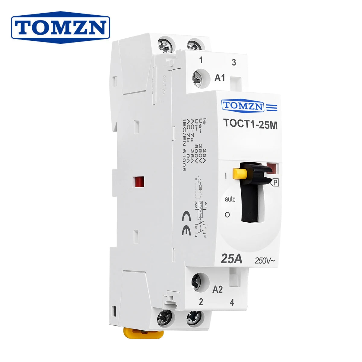TOCT1 2P 25A 220V/230V 50/60Hz Din Rail Household AC Modular Contactor With Manual Control Switch 2NO or 1NO 1NC or 2NC