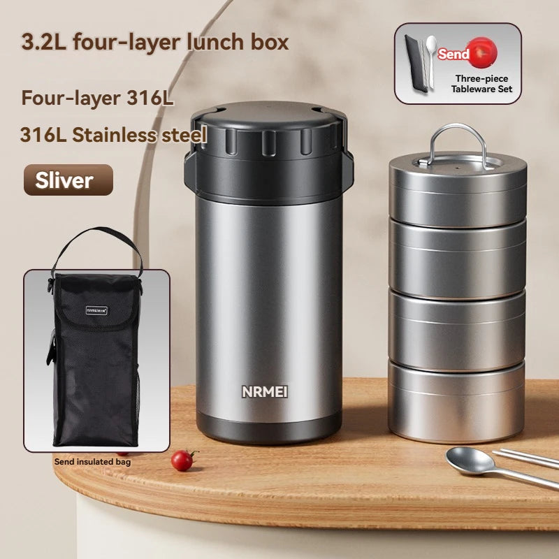 Stainless Steel Lunch Box, Large Capacity, Outdoor Portable Bento Box, Multi-Layer Thermal Food Storage Container, New Upgrade