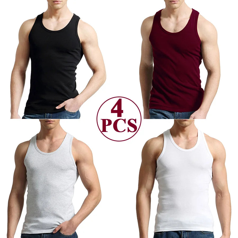 Tank Tops Men 100% Cotton Solid Vest Male Breathable Sleeveless Tops Slim Casual Gym Running Comfortable Undershirt Mens Gift