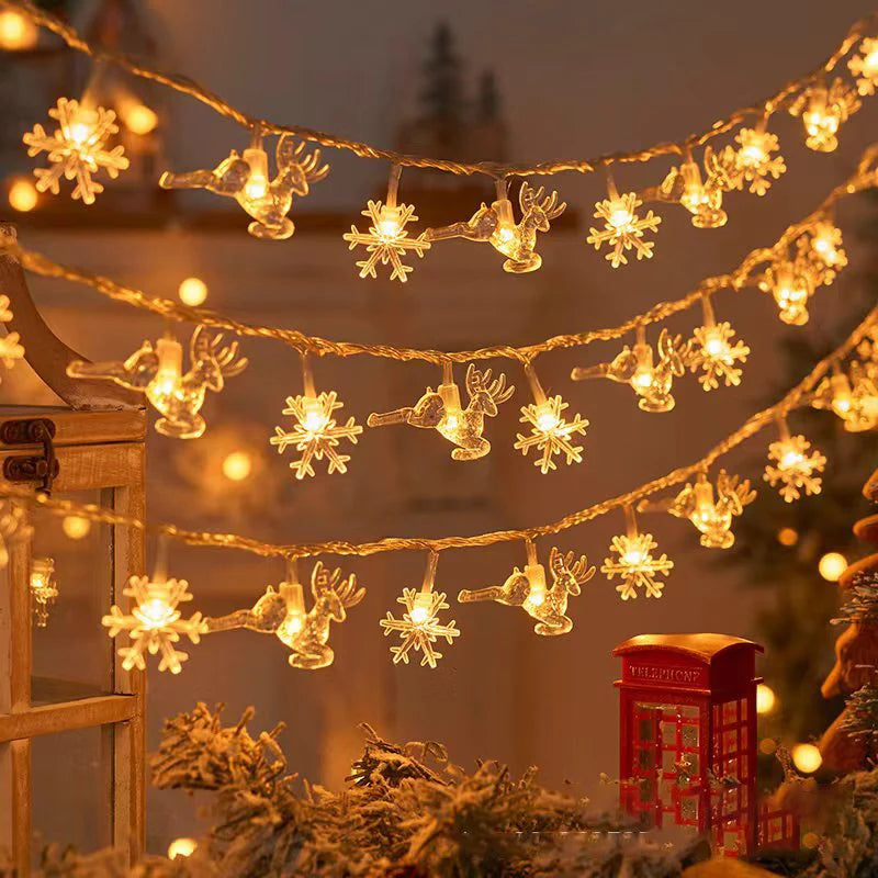 1.5M Pentagram Snowflake LED String Light Garland Merry Christmas Party Home Warm Atmosphere Decorations Happy New Year 2024