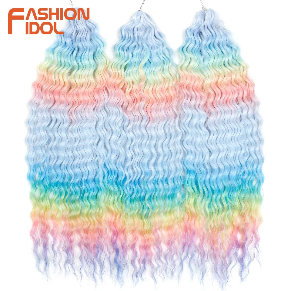 FASHION IDOL Ariel Twist Crochet Hair Synthetic 22 Inch 300g 3 Bundles Water Wave Hair Extensions Ombre Blonde Braid Curly Hair