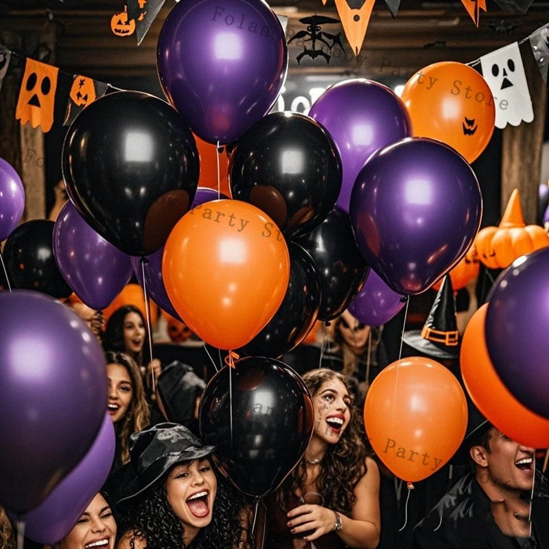Halloween Decoration Black Orange Purple Balloon Bat Helium Ballon Confetti Metal Latex Globos Birthday Halloween Party Supplies