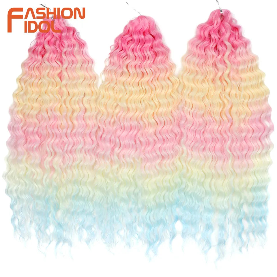 FASHION IDOL Ariel Twist Crochet Hair Synthetic 22 Inch 300g 3 Bundles Water Wave Hair Extensions Ombre Blonde Braid Curly Hair