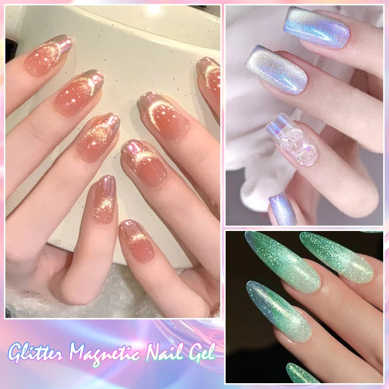Auroras Glitter Cat Magnetic Gel Gel Polish Sparkling Glitter Laser Semi Permanent Soak Off UV Gel Varnish Manicure Nail Art DIY