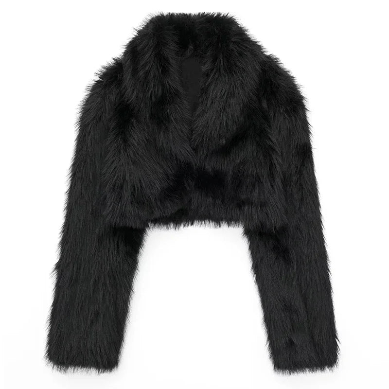 Winter Short Coat Turn Down Collar Elegant Fashion Lapel Faux Fur Coat Jacket French Style Female Warm Outerwear Women Clothing