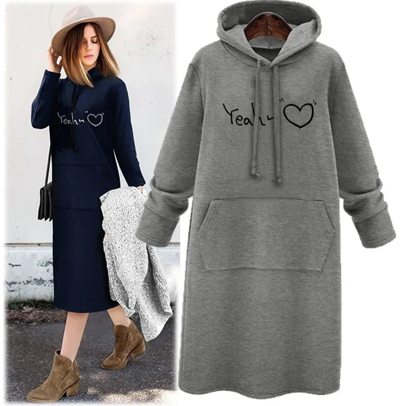 Thickened Fleece Hoodie Women's Long Sleeve round Neck Pullover Sweatshirt Winter Warm Style Loose Slimming Mid-Length Hoodie