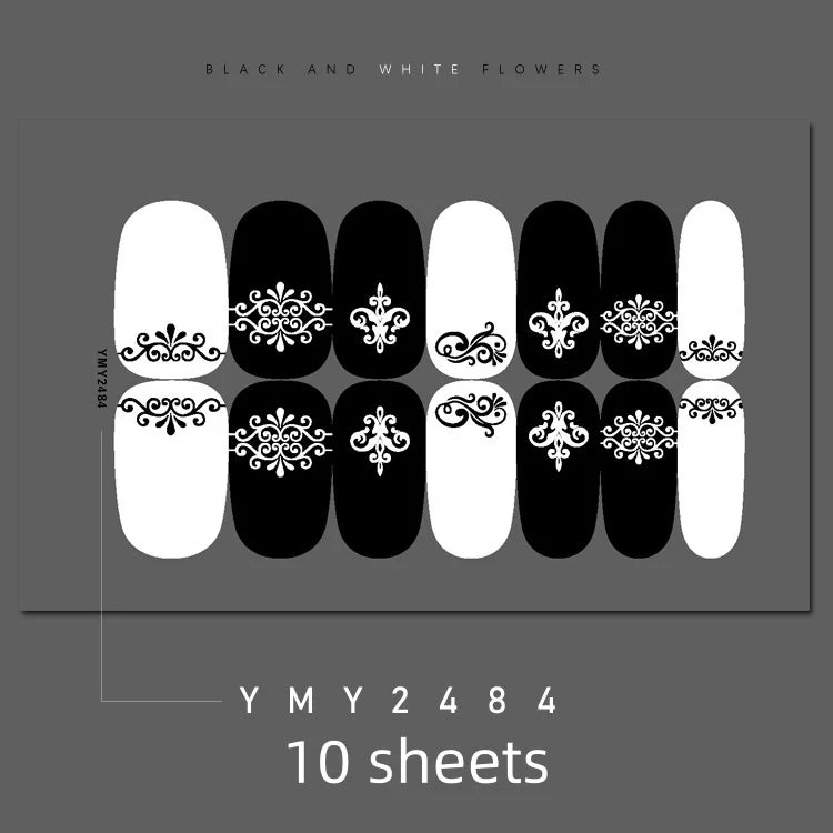 Full Cover Nail Stickers Black and White Nail Decoration Nails Sticker Designer Self Adhesive Nail Sticker Nail Art Sticker