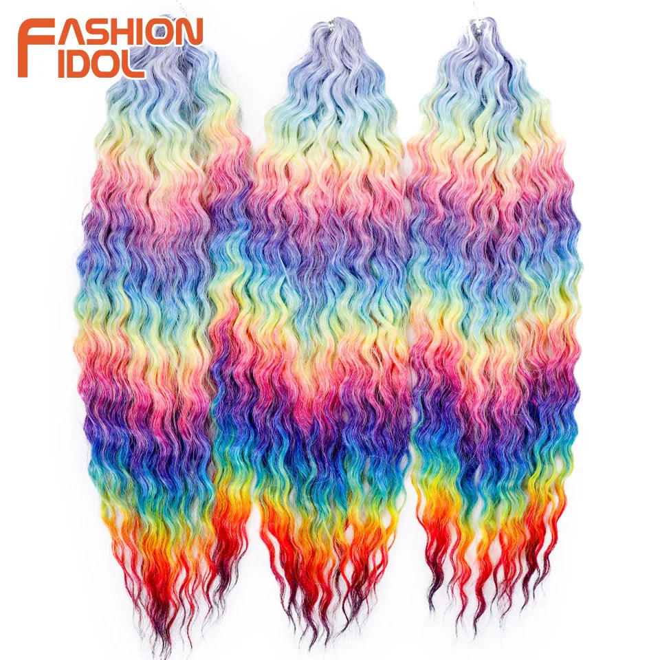 FASHION IDOL Ariel Twist Crochet Hair Synthetic 22 Inch 300g 3 Bundles Water Wave Hair Extensions Ombre Blonde Braid Curly Hair