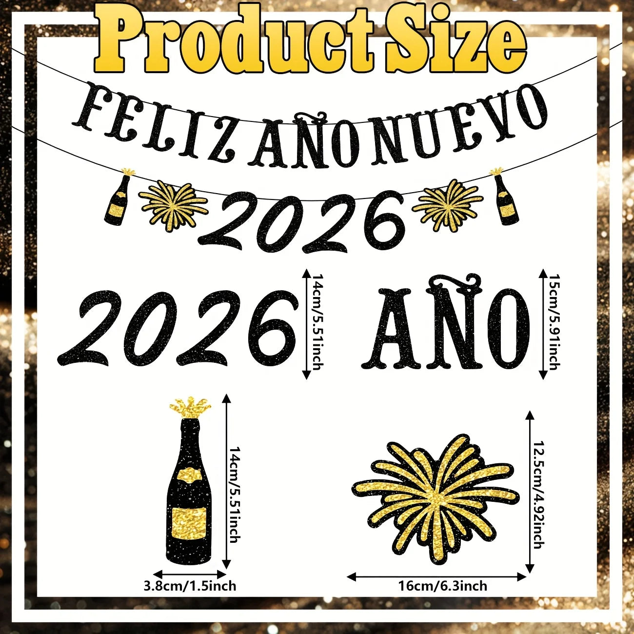 Spanish Happy New Year Party Banner Feliz Año Nuevo 2026 Party Decoration New Years Eve Decorations Glitter New Year 2026 Party