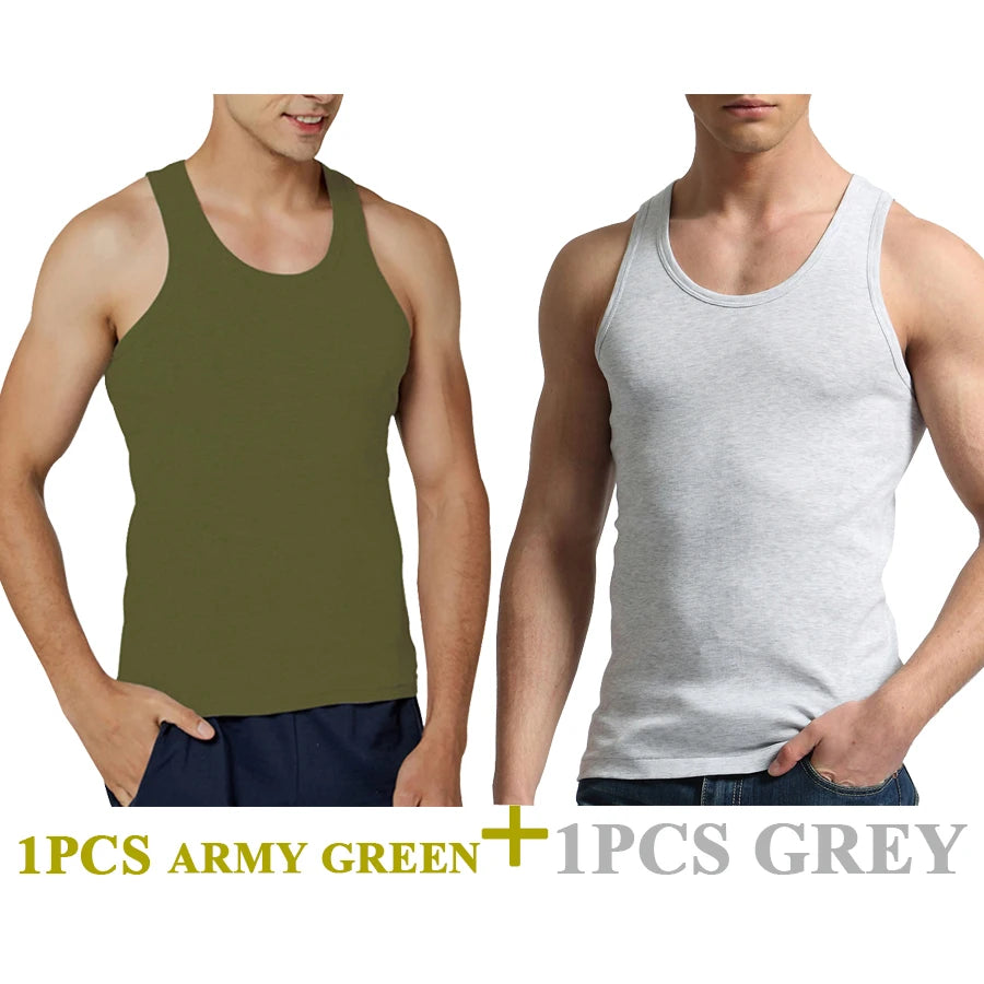 Tank Tops Men 100% Cotton Solid Vest Male Breathable Sleeveless Tops Slim Casual Gym Running Comfortable Undershirt Mens Gift