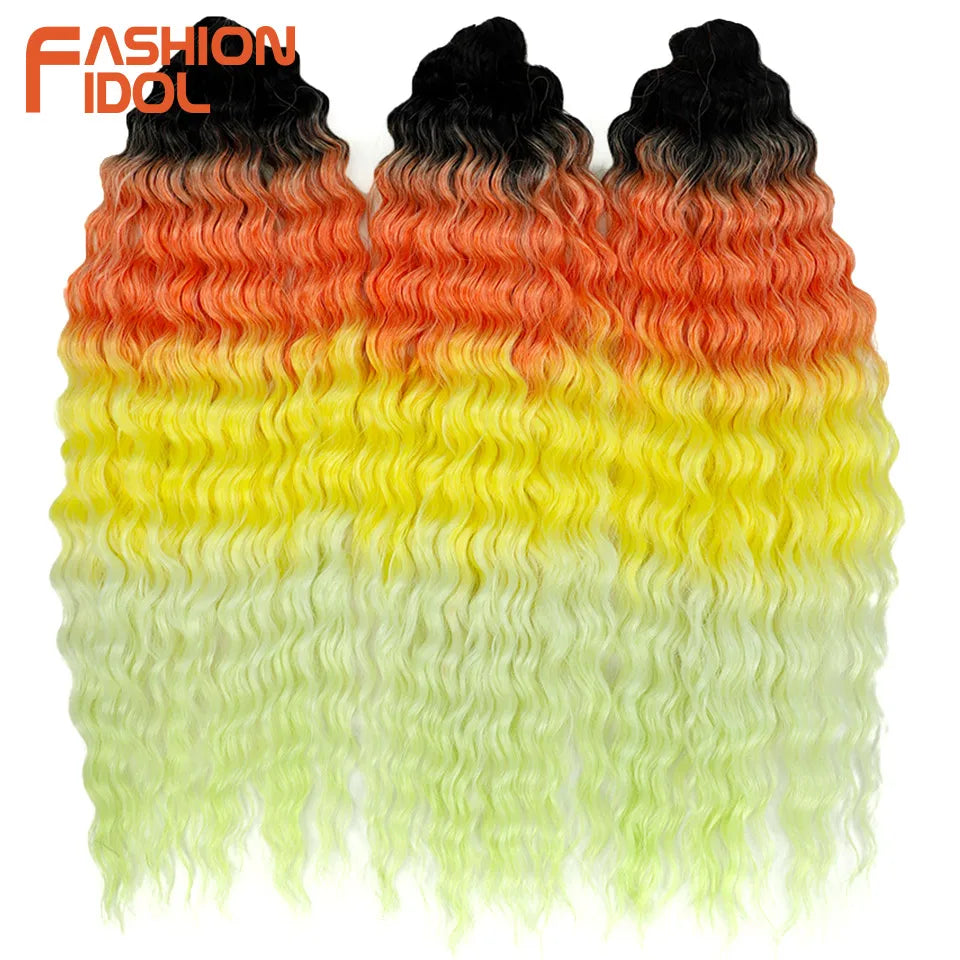 FASHION IDOL Ariel Twist Crochet Hair Synthetic 22 Inch 300g 3 Bundles Water Wave Hair Extensions Ombre Blonde Braid Curly Hair