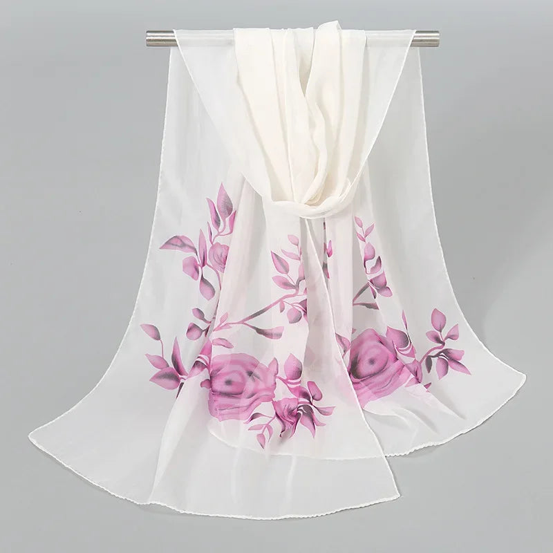 2024 Spring and Summer Women Scarf New Pashmina Shawl Printed Cape Silk Chiffon Polyester Tippet Muffler 60*160cm