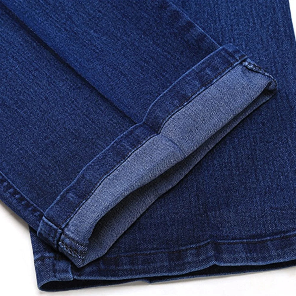 Size 30-45 Men Business Jeans Classic Male Stretch Jeans Plus Size Baggy Straight Men Denim Pants Cotton Blue Work Jeans Men