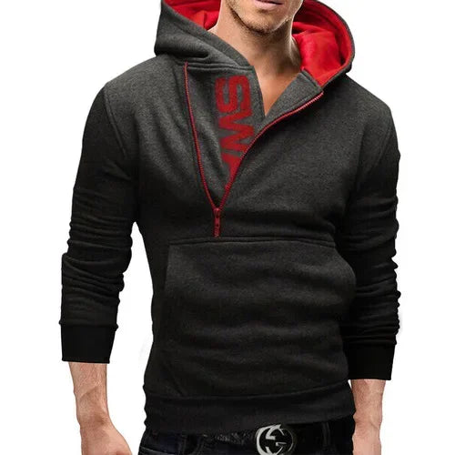 Mans Spring and Autumn Hoodies Letter Fleece Hooded Sweatshirt Patchwork Color Warm Plus Velvet Zipper Hoodies 6XL