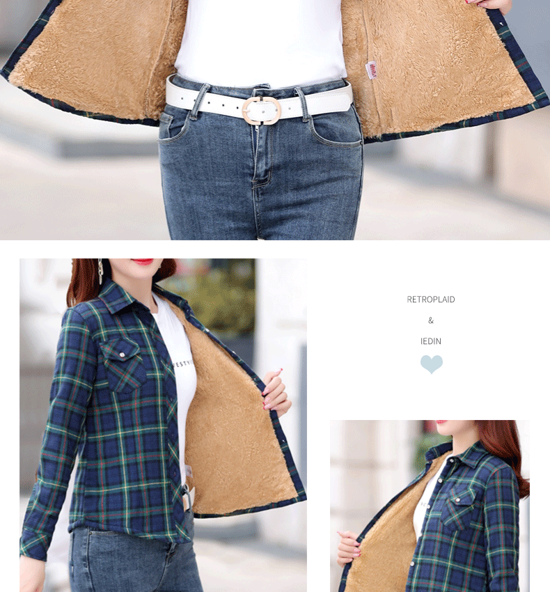 Thickened Fleece Women's Long Sleeve Shirt Autumn Winter New Style Warm Plaid Loose Fit Korean Style Cotton Button up Top