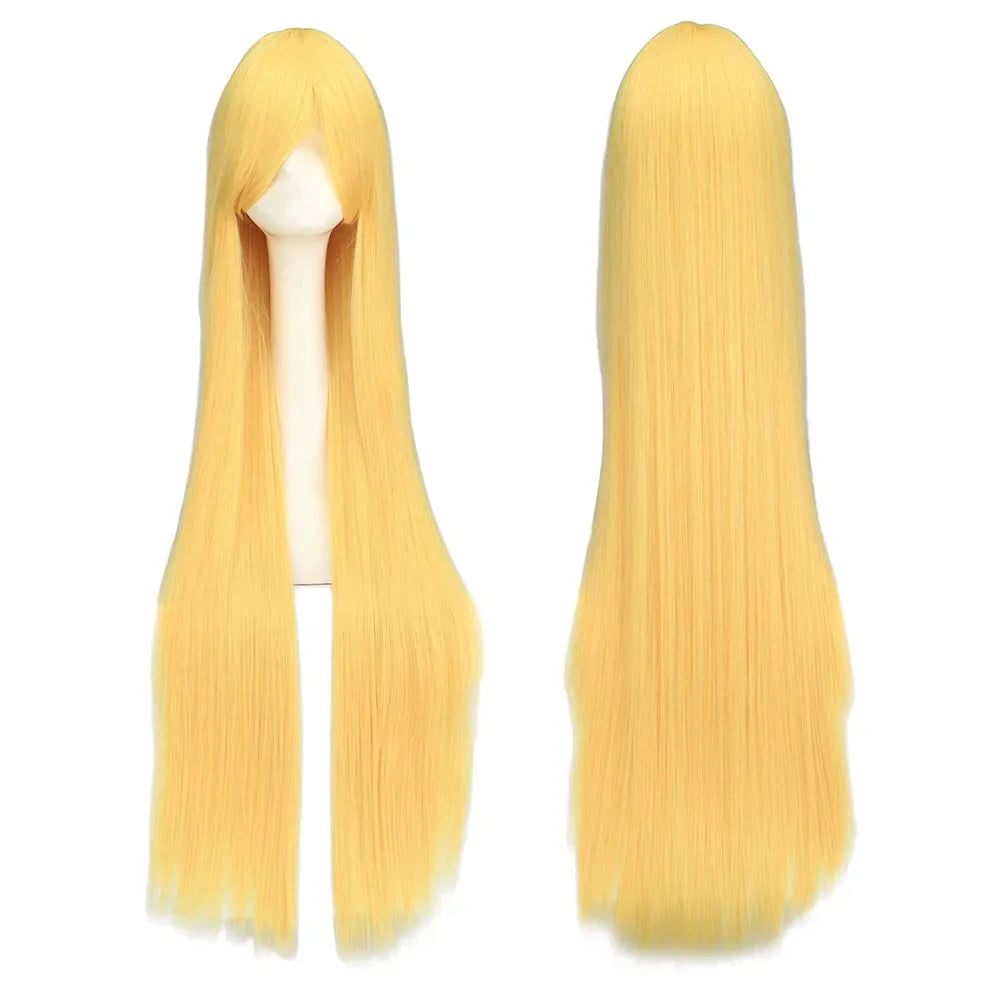 QQXCAIW Long Straight Cosplay Wig Black Purple Black Red Pink Blue Dark Brown 100 Cm Synthetic Hair Wigs