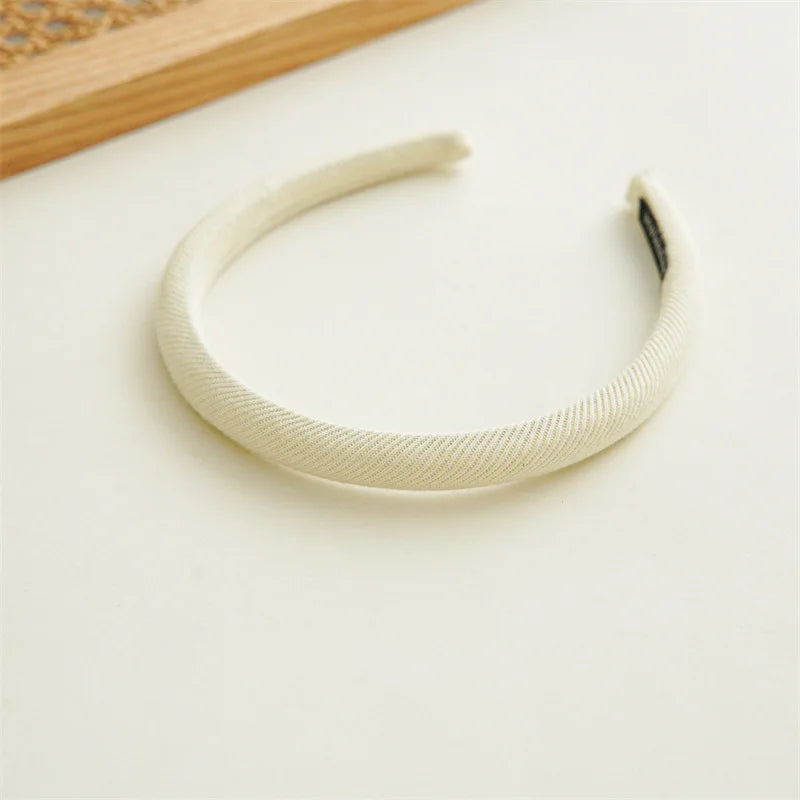 Winter milk white narrow edge hairband for Women Simple ,fresh solid-color fabric Versatile high-crown headband hair accessory
