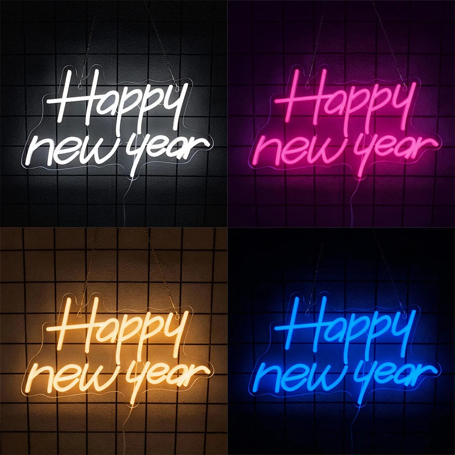 Happy New Year Neon Sign, Led Letter Icon, Used For Family, Bedroom, Spring Festival Party, Christmas Decor, Gifts For Friends.