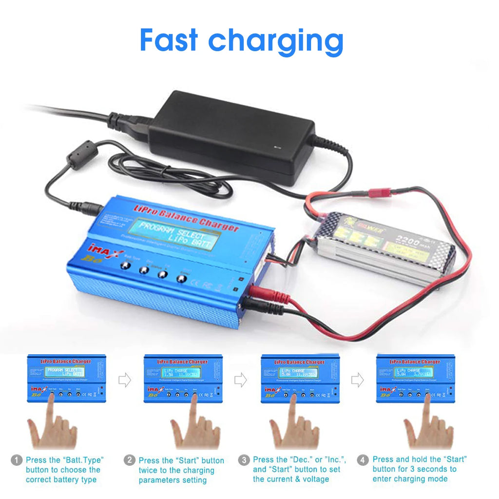 HTRC iMAX B6 80W Battery Charger Lipo NiMh Li-ion Ni-Cd Digital RC Lipo Charger + 15V 6A Adapter Balance Charger Discharger