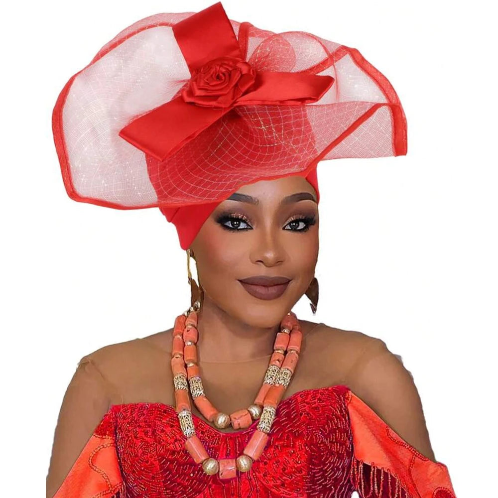Retro Veil Turban Cap for Women Exaggerated Party Headpiece Hat African Head Wraps Bonnet Muslim Wrap Head Turbans
