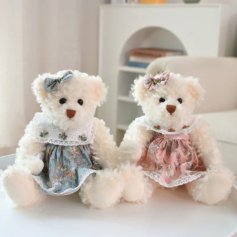 2 pcs/lot 26cm Lovely Couple Teddy Bear With Cloth Plush Toys Dolls Stuffed Toy Kids Baby Children Girl Birthday Christmas Gift