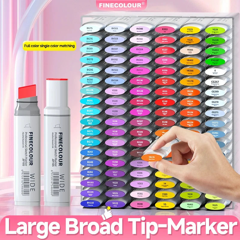 Finecolour EF105 20mm Wide Markers 12colors Alcohol Line Sketching Art Markers Pen Drawing For Large Area Painting Art Supplies