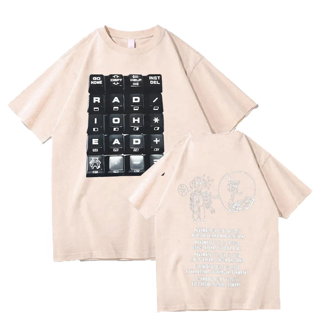 Radiohead 2025 Black Tour T-shirt Fashion Rock Band T Shirts Men Women Cotton Loose Tops Streetwear Summer Short Sleeve Clothes