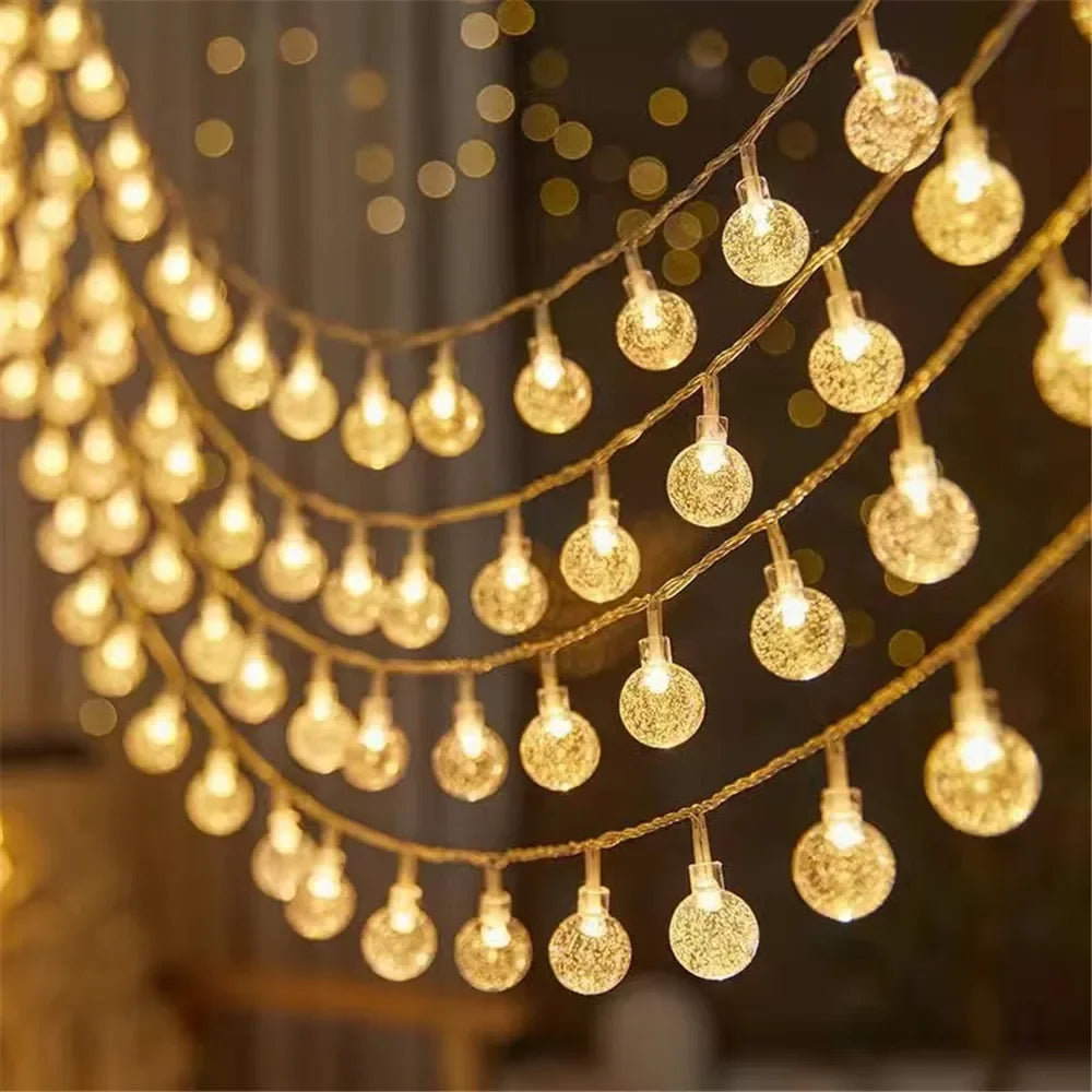 LED Bubble Ball String Lights Golden Glow Battery Operated Indoor Fairy Lights for Wedding Holidays New Year 2026 Decorations