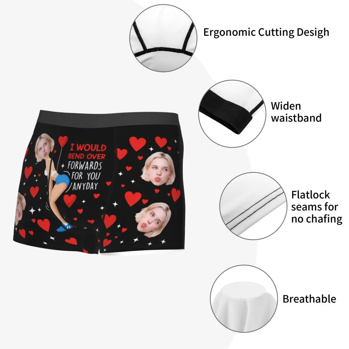 Valentine's Day Men's Personalized Face Photo Custom Underwear Design Your Own Boxer Briefs Panties Underpants For Husband