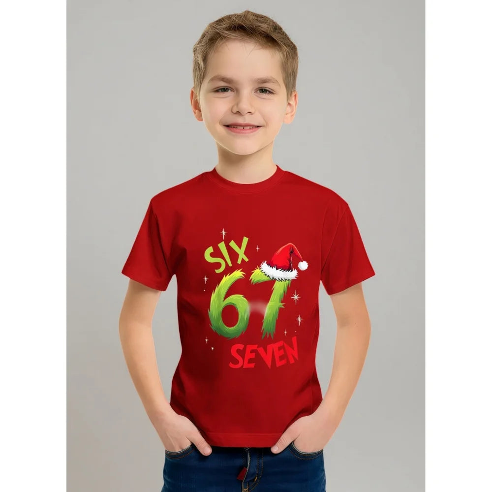 Fun Boys' Six Seven 67 Christmas Snowflake Print T-Shirt Casual O-Neck Short Sleeve Tee Fashion Short Sleeve Kids Clothes Boys
