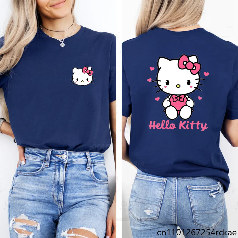 New Women's Cute Hello Kitty Printed T-shirt Kawaii Hello Kitty Pattern Shirt Personalized Women's Tops