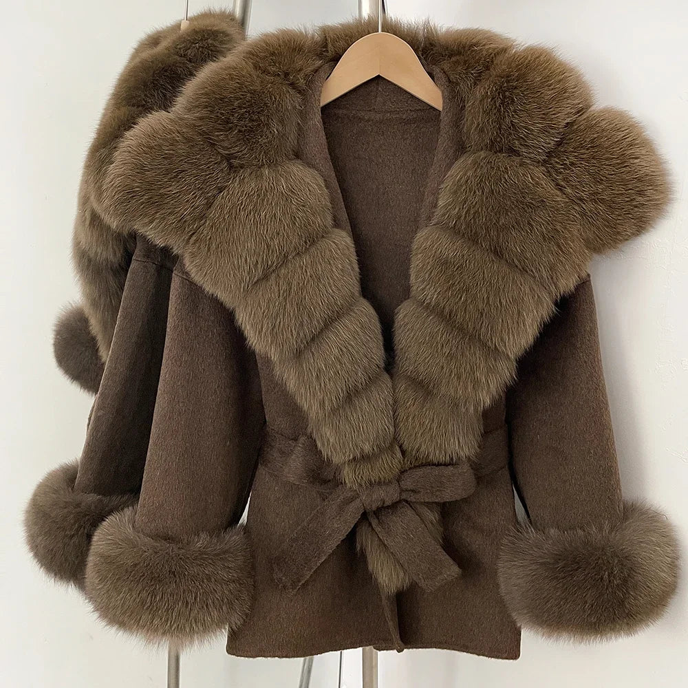 Women Winter Coats Korean Popular Women's Clothes High Quality Coat Outerwear 2025 Ladies Wool Coats with Real Fur Trim Clothing