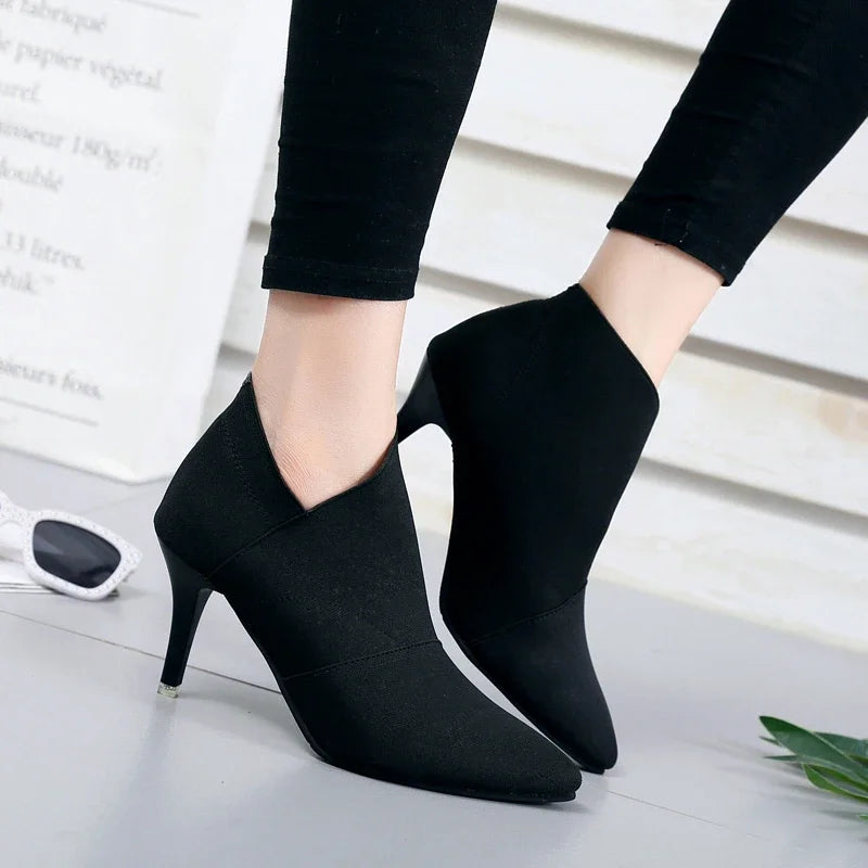 Spring and Autumn New Solid Tone Pointed Sleeve Wearing Thin Heel Versatile Single Boot Women Comfortable Women's Shoes2024