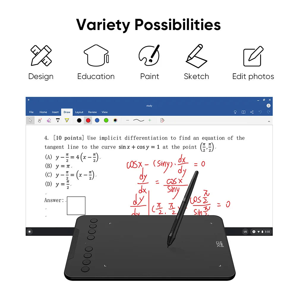 XPPen New Deco01V3 10 Inch Graphics Digital Tablet Drawing Tablet 16384 Levels Pressure 8 Shortcut Keys for Android Windows Mac
