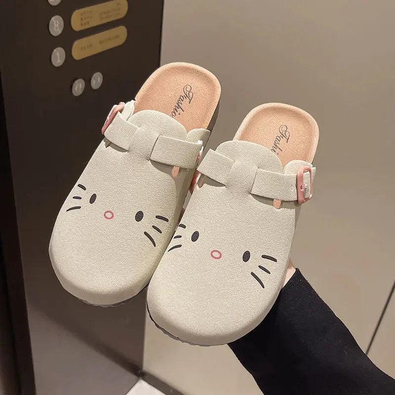 fashion Sanrio Hello Kitty Cat kawaii Anime Slippers Summer Female Thick Sole Flat Shoes Sweet Cartoon Outdoor Anti Slip Slipper
