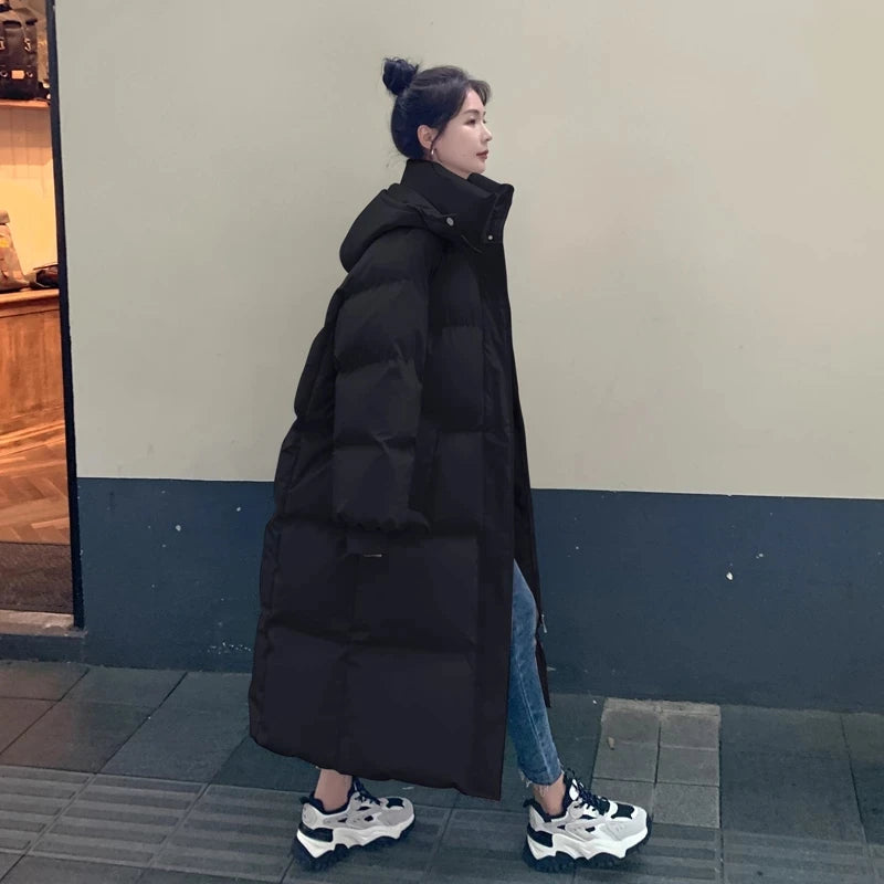 Winter Jacket 2025 New Long Coat Down Cotton Jackets Korean Loose Korean Fashion Bubble Coat Buggy Hooded Parkas Female Outwear