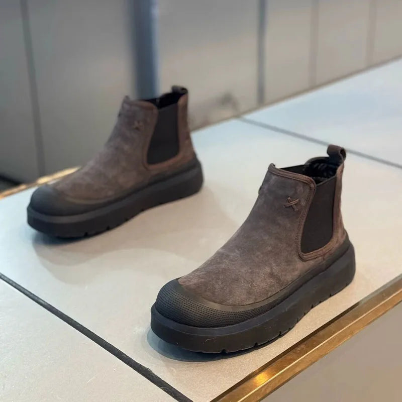 Winter Men Cow Suede Snow Boots Outdoor Cotton Boots for Fashion Handmade Casual Shoes with Waterproof Non-slip Ankle Boots