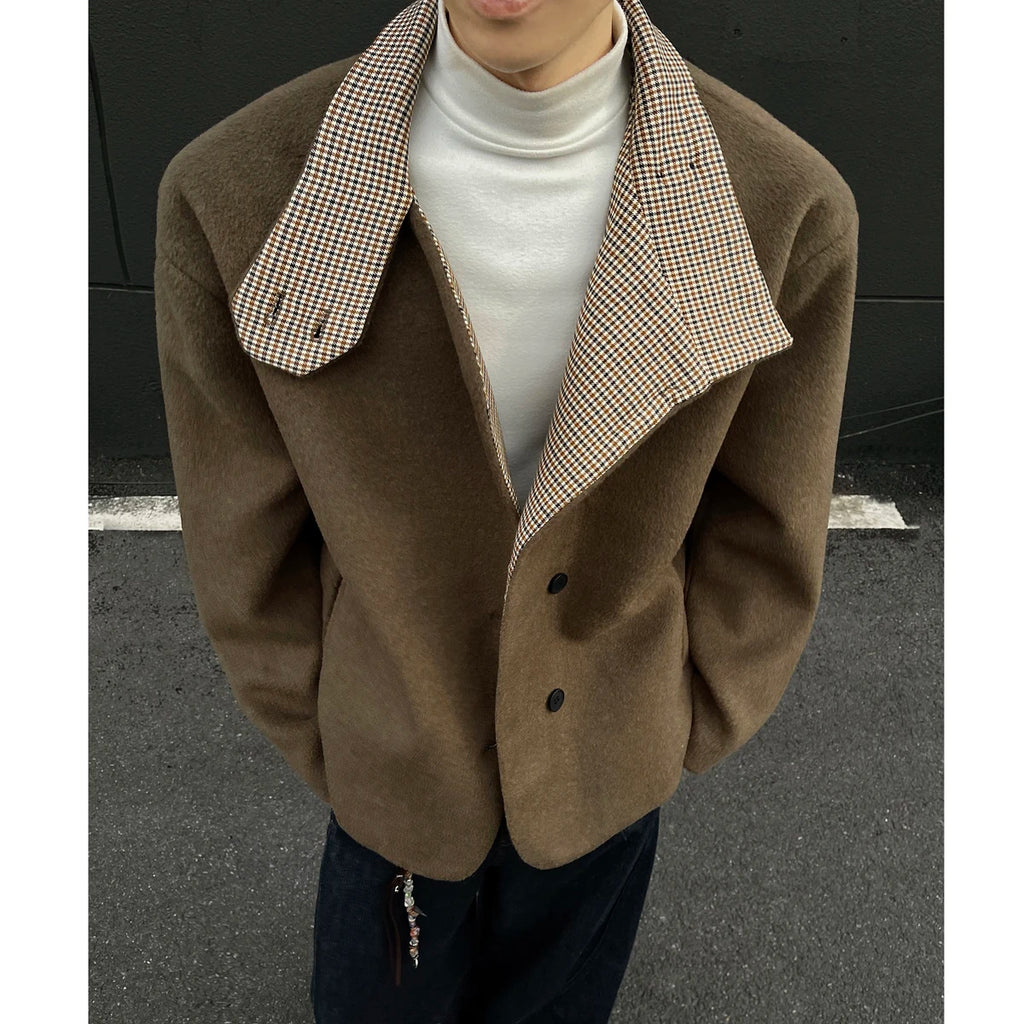 Winter woolen jacket men Caot Warm windproof 2025 New Style Fashionally Slim-Fitting Short Jacket Coat Individuality stand-up