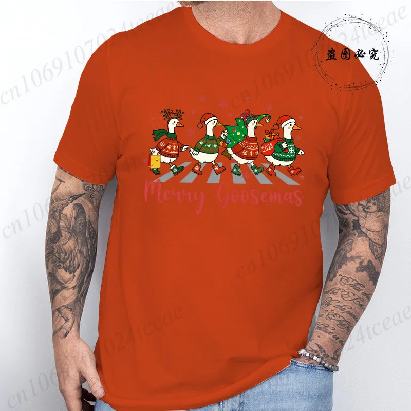Christmas Family T Shirt for Men Women Funny Goose Group Matching Christmas Print Men Top Graphic Fashion Design T-Shirt Casual
