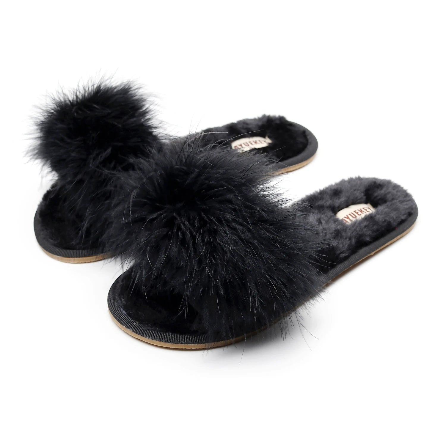 FAYUEKEY Spring Summer Winter Home Cotton Fluffy Plush Fur Slippers Women Wedding Floor Bedroom Flat Shoes