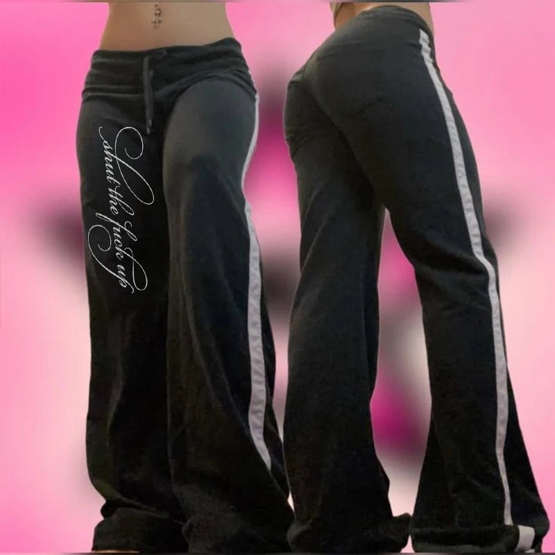 Letter Print Harajuku Hip Hop Oversized High Waist Sport Pants Women Y2K Casual Fashion Versatile Loose Straight Wide Legs