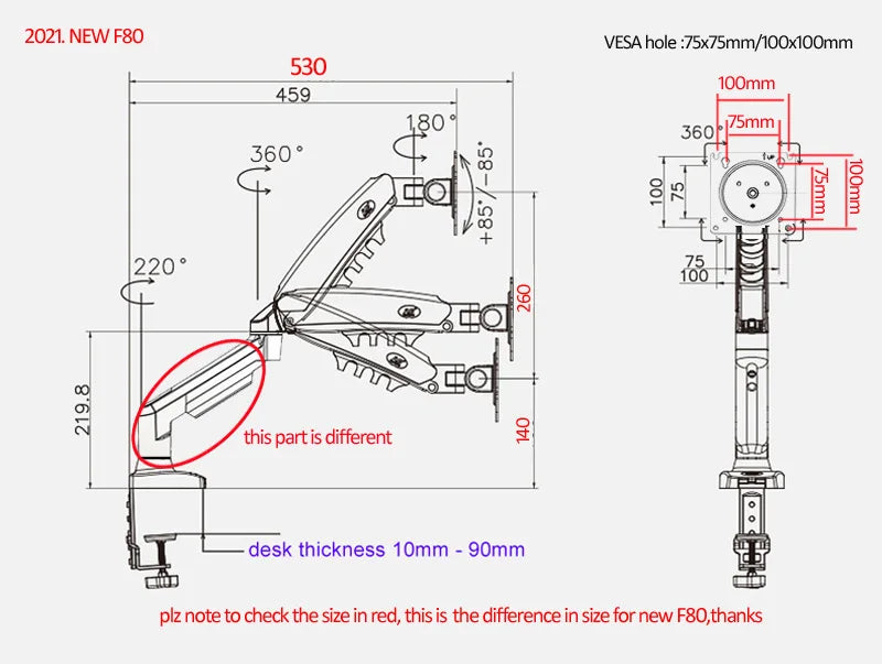 NEW NB F80 17-30" desktop LED LCD Monitor Holder Arm Gas Spring Full Motion 2-9kg dual arm usb3 cable(option)
