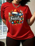 Women'S Christmas T-Shirt - Red Holiday Party Top with We Are Family Text Y2k Ladies Clothes Oversized T-shirt Woman Clothing