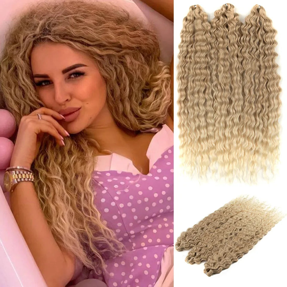 FASHION IDOL Ariel Twist Crochet Hair Synthetic 22 Inch 300g 3 Bundles Water Wave Hair Extensions Ombre Blonde Braid Curly Hair