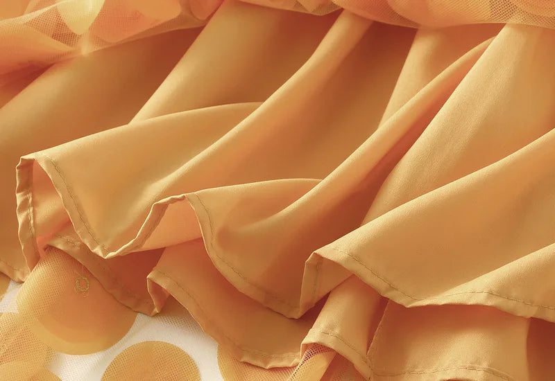 Autumn Winter 3D Circular Applique Mesh Long Skirts 2024 Korean Fashion Hepburn Style High Waist A-LINE Skirt